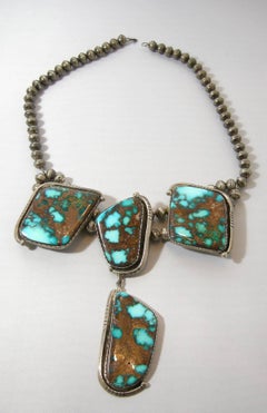 Vintage Signed Albert Jake Sterling Rare Indian Morenci Turquoise Necklace
