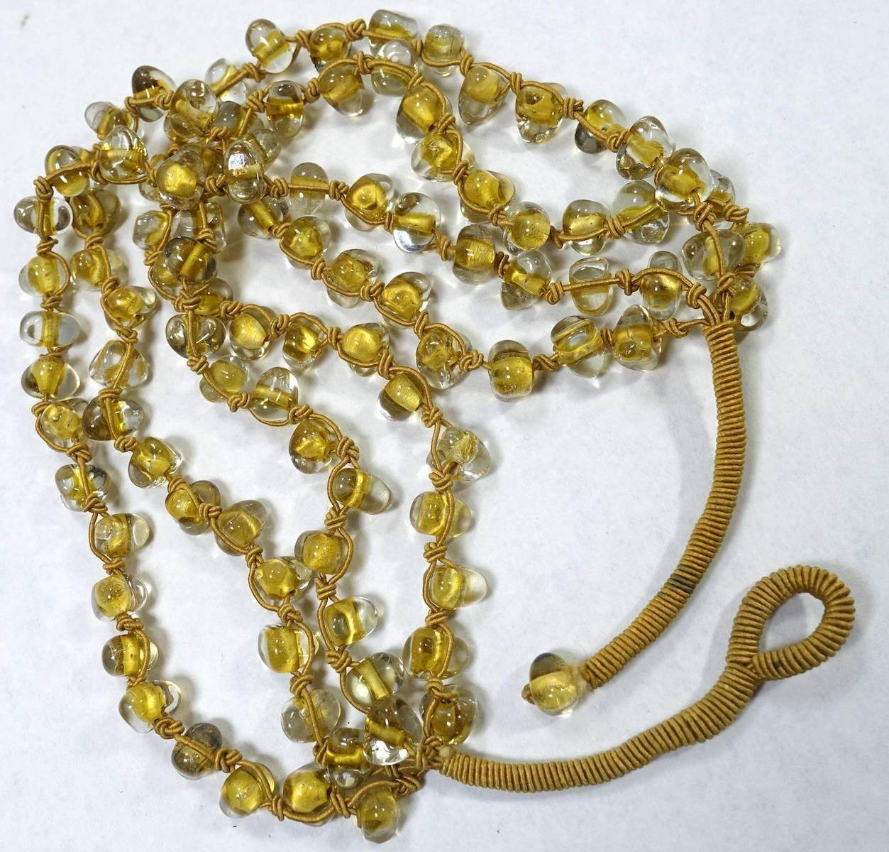 Art Deco Vintage Czech Glass Handmade Silk Thread Four Strand Necklace For Sale 1