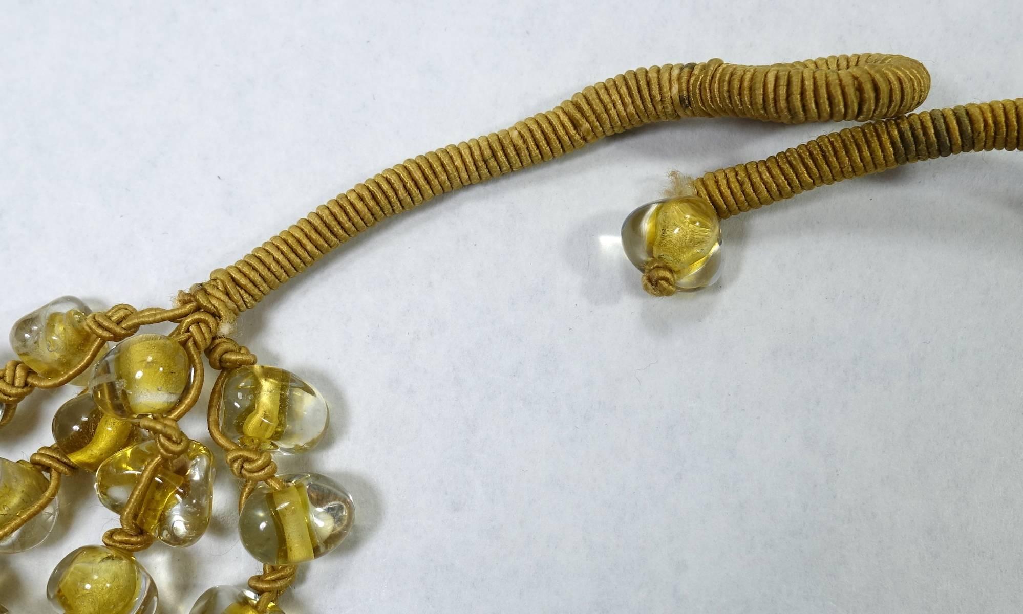 Women's Art Deco Vintage Czech Glass Handmade Silk Thread Four Strand Necklace For Sale
