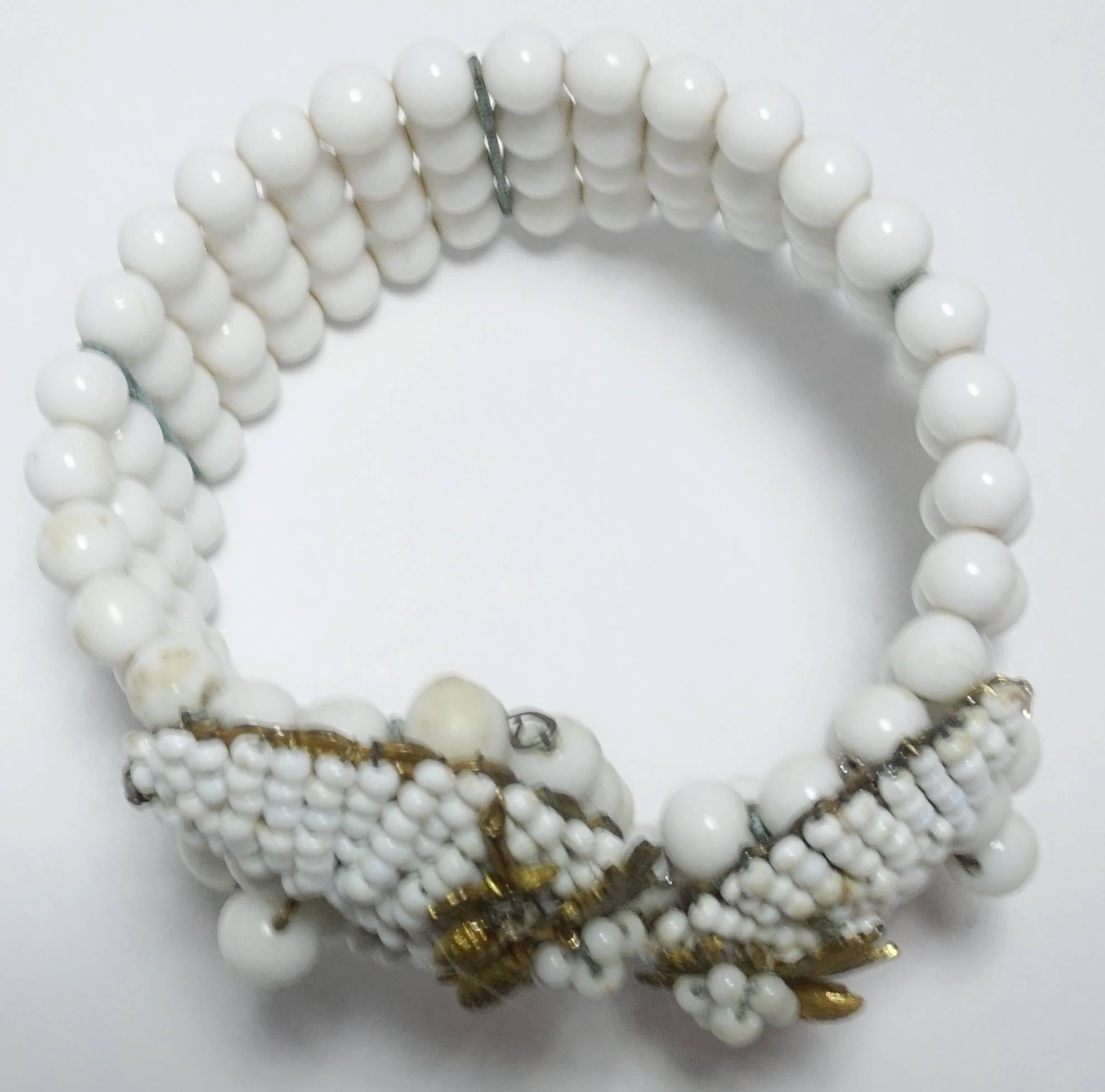 Women's Late 1930s Vintage Haskell White Beaded Bracelet