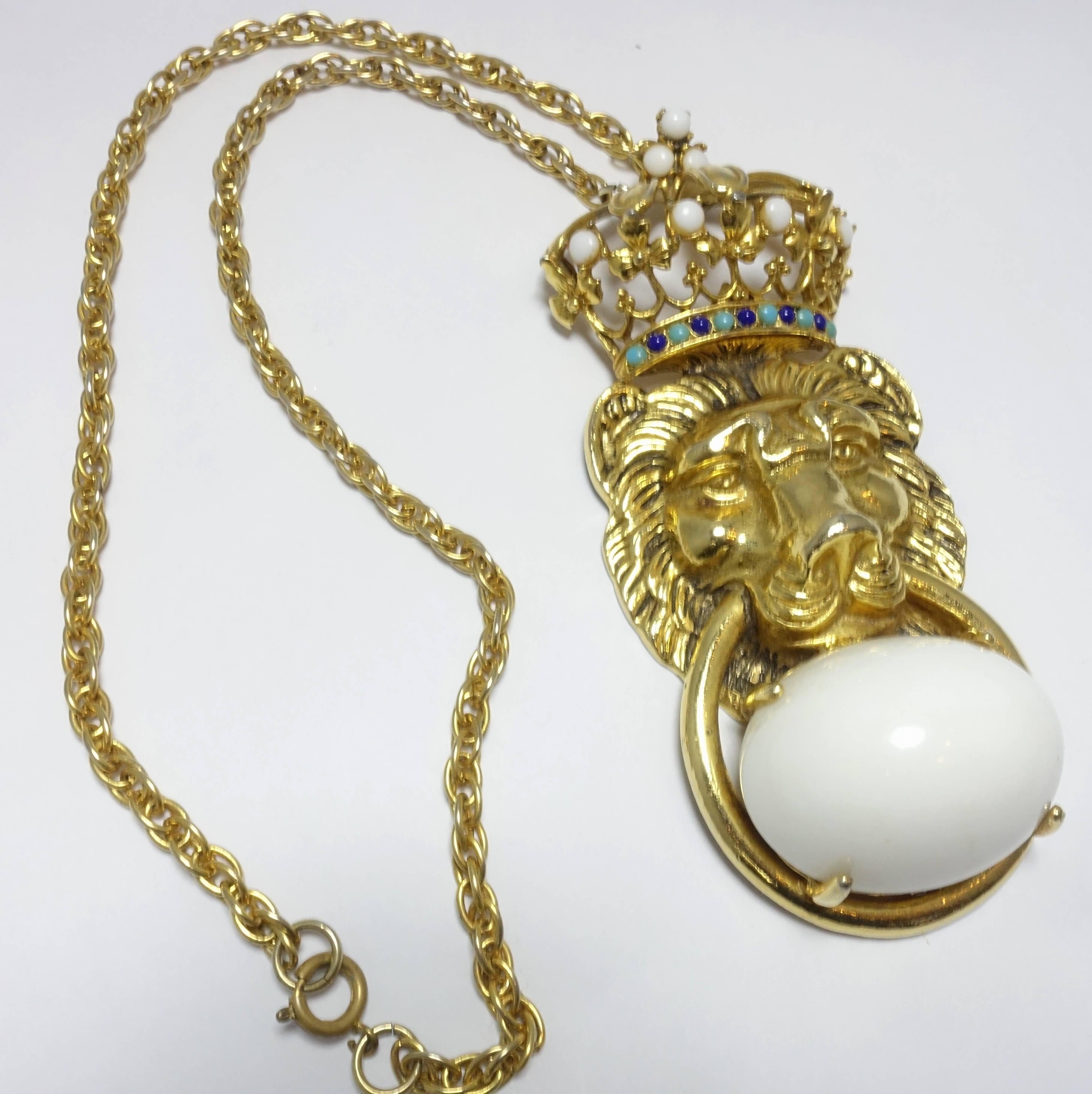 Vintage Pauline Rader Lion Necklace In Excellent Condition For Sale In New York, NY