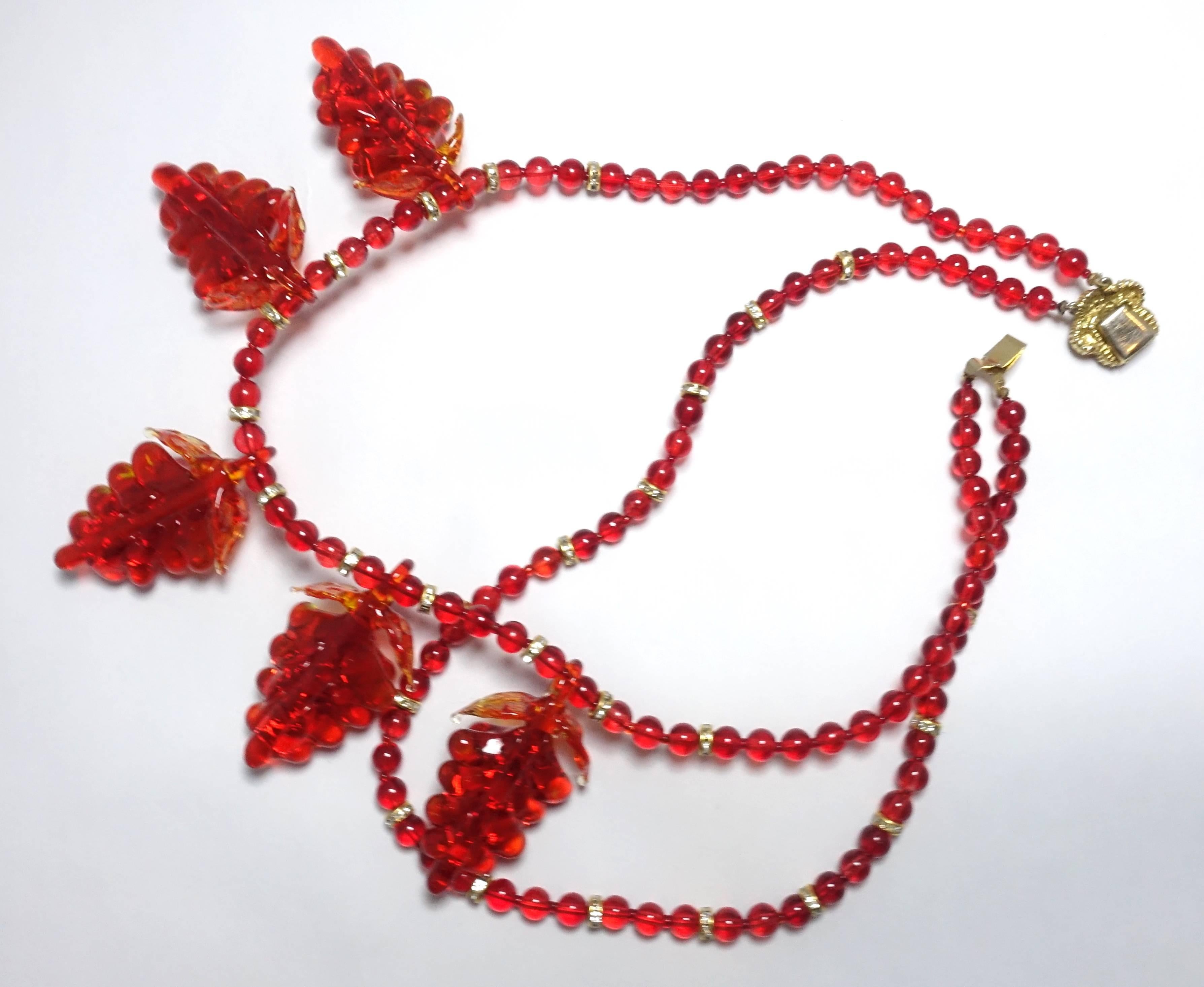 Women's Czech Vintage Red Glass Grapes Necklace, 1930s  For Sale