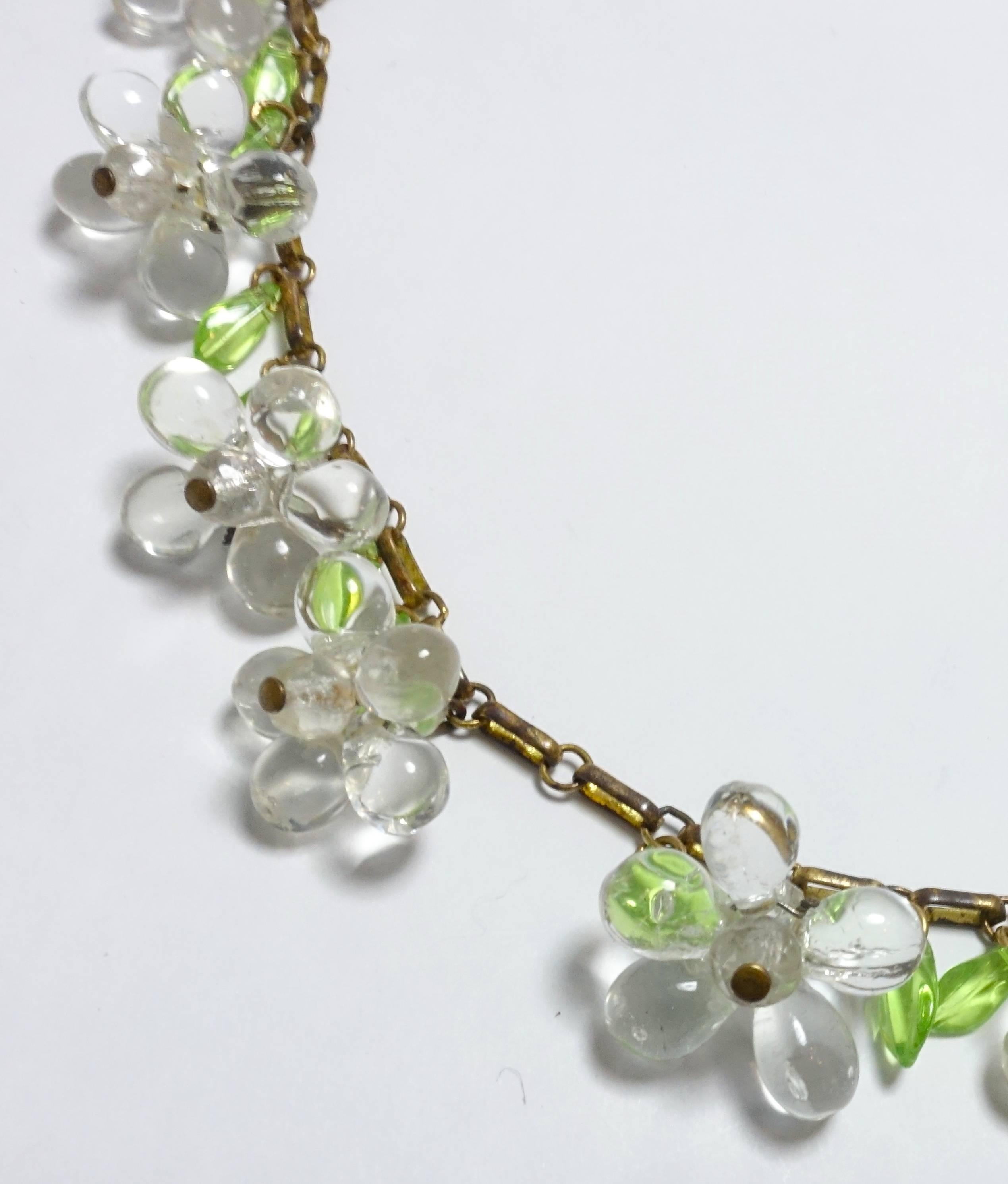 Vintage 1930s Early Haskell Glass Floral Necklace In Excellent Condition In New York, NY