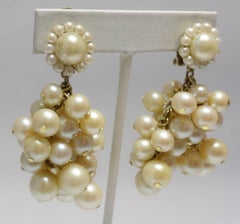 Vintage 1950s DeMario Faux Pearl Cluster Earrings