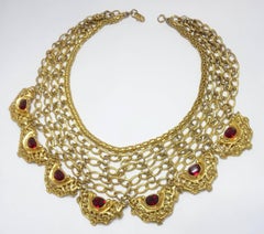 Magnificent 1930s Vintage Czech Faux Ruby Bib Necklace