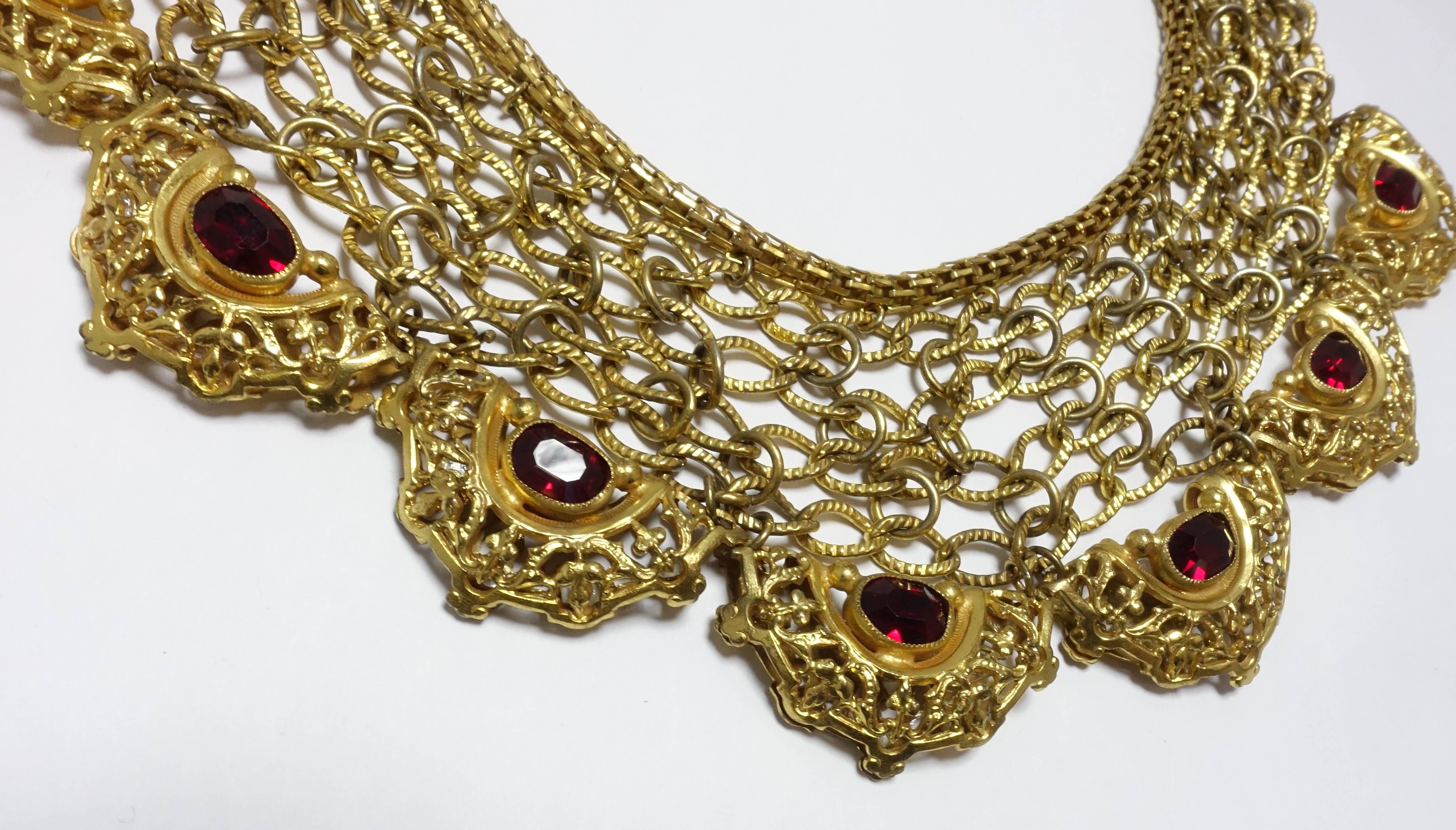 Magnificent 1930s Vintage Czech Faux Ruby Bib Necklace In Excellent Condition In New York, NY