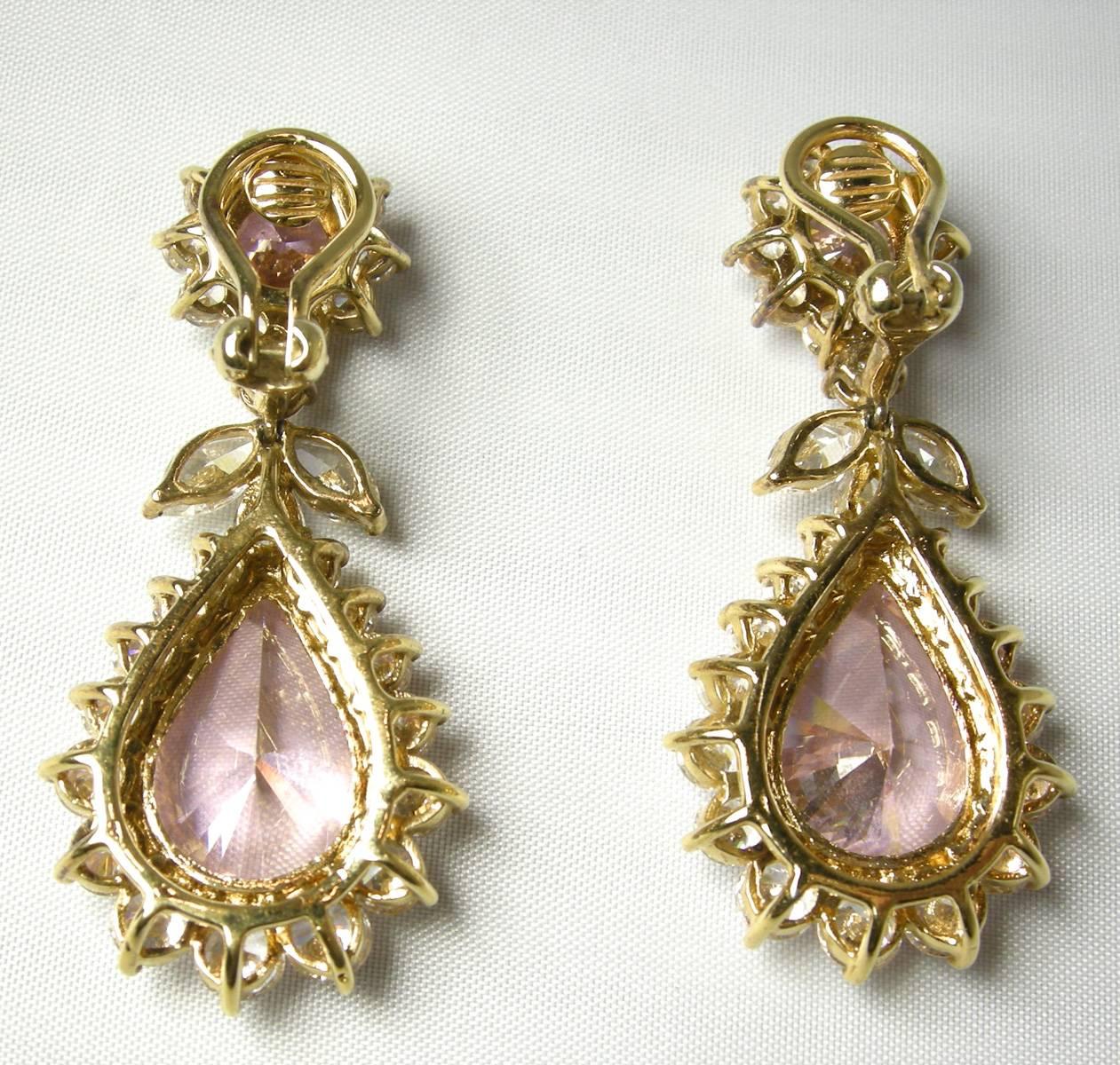 Brilliant  Pink And Clear Crystal Drop Earrings In Excellent Condition For Sale In New York, NY