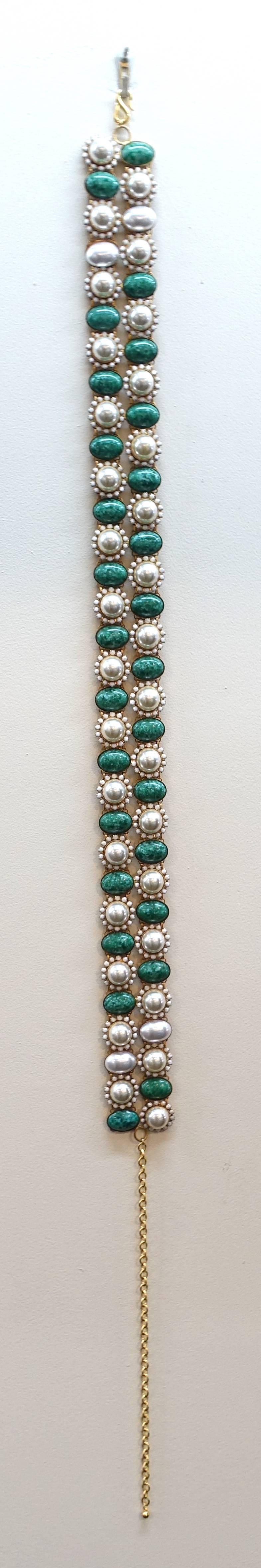 Women's or Men's Kenneth Jay Lane Vintage Faux Pearl and Green Stone Belt, 1960s  For Sale