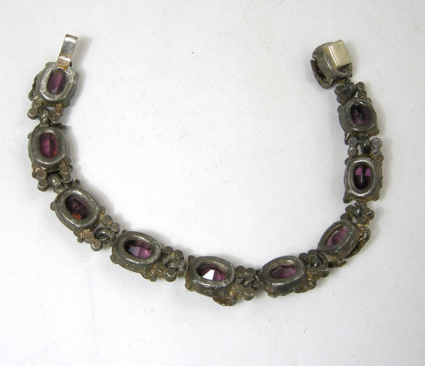 Vintage Czech Faux Amethyst 1930s Bracelet In Excellent Condition For Sale In New York, NY