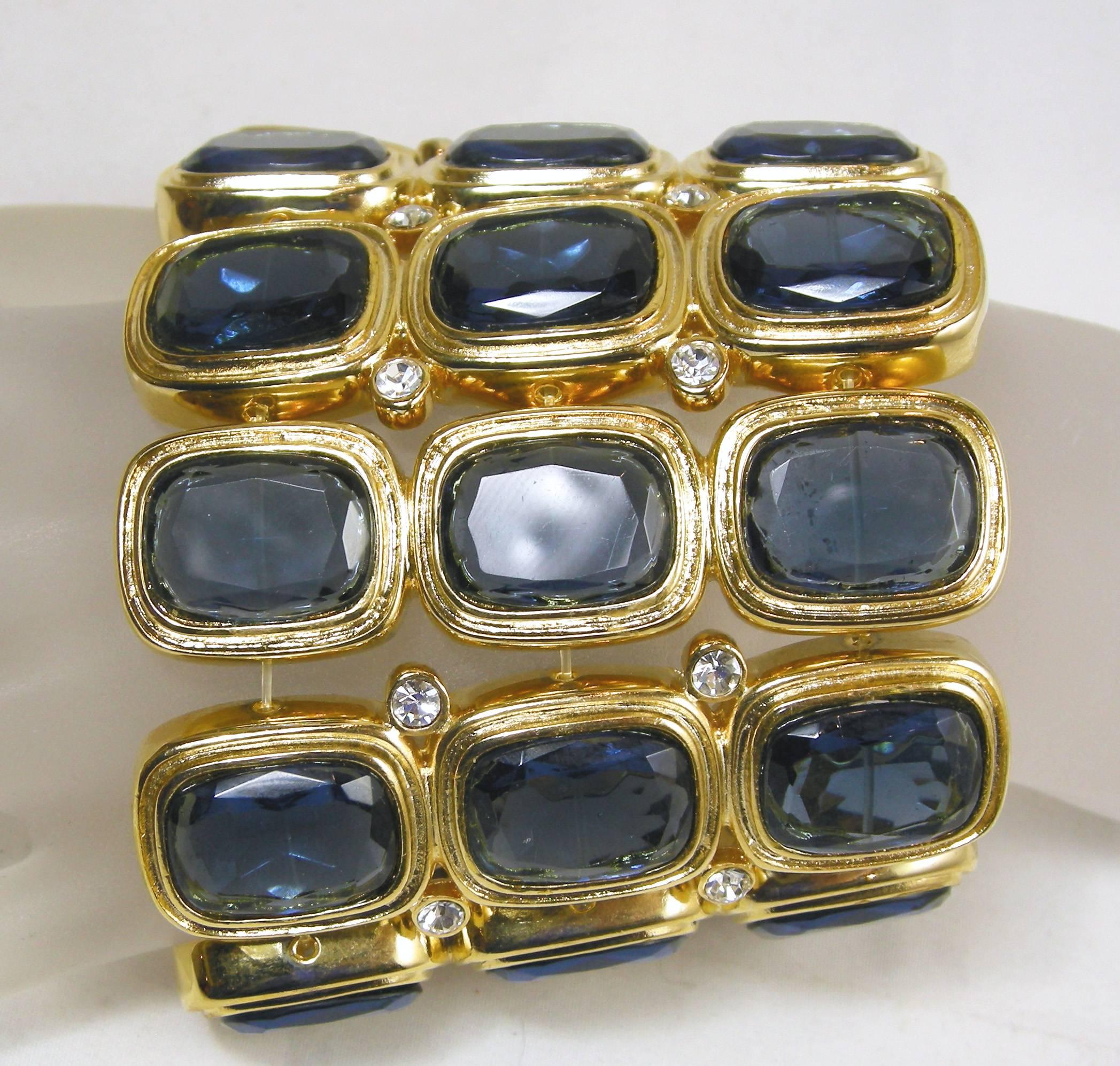 Kenneth Jay Lane Blue Rhinestone Stretch Bracelet In Excellent Condition In New York, NY