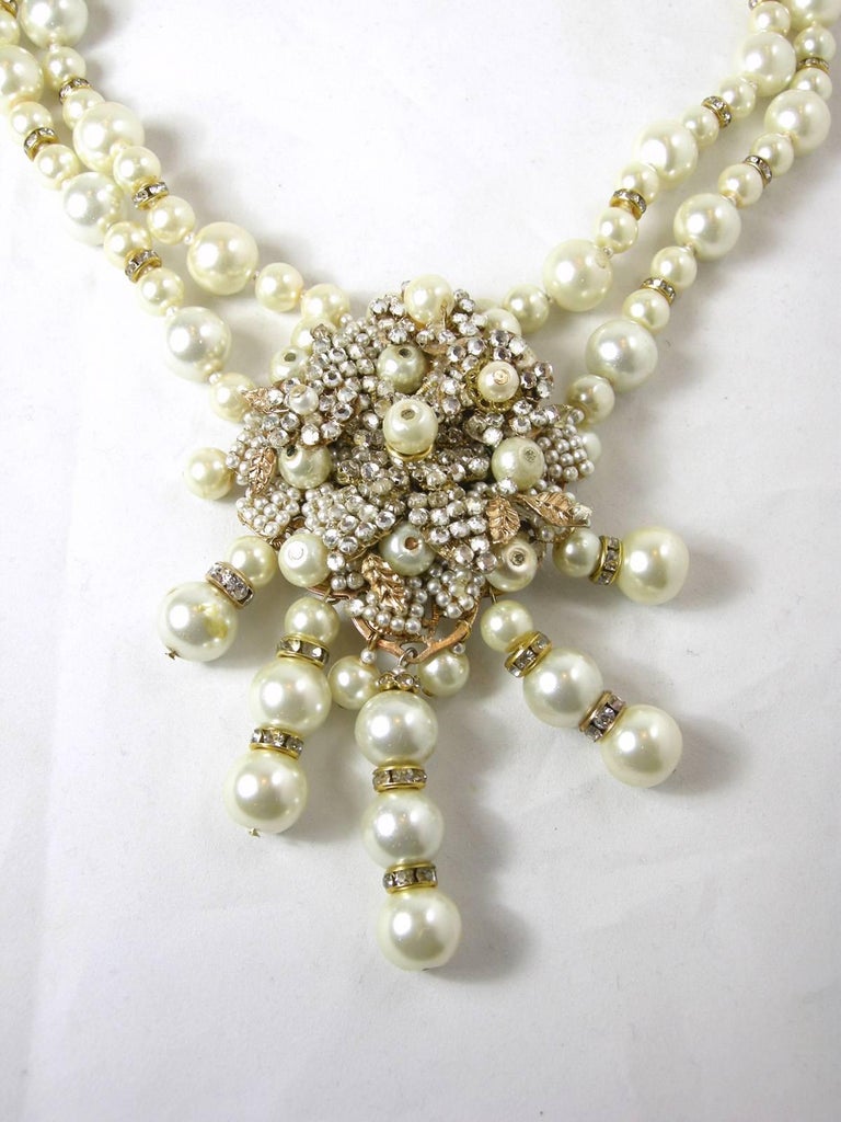 Vintage Haskell Style Faux Pearl Drop Necklace For Sale at 1stDibs