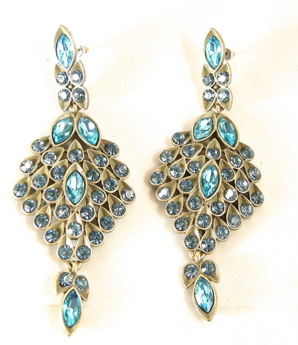 Women's Vintage Oscar de la Renta Faux Peacock/Aquamarine Necklace/Earring Set