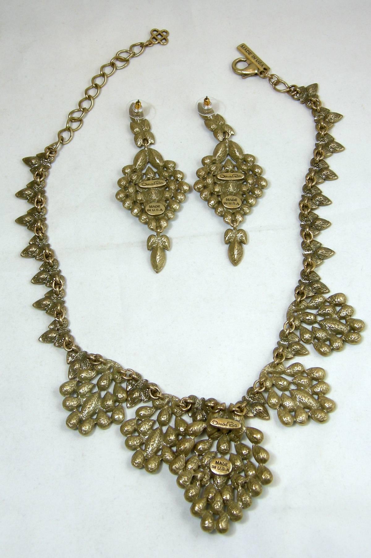 Vintage Oscar de la Renta Faux Peacock/Aquamarine Necklace/Earring Set 1