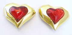 Vintage Red Heart Clip Earrings