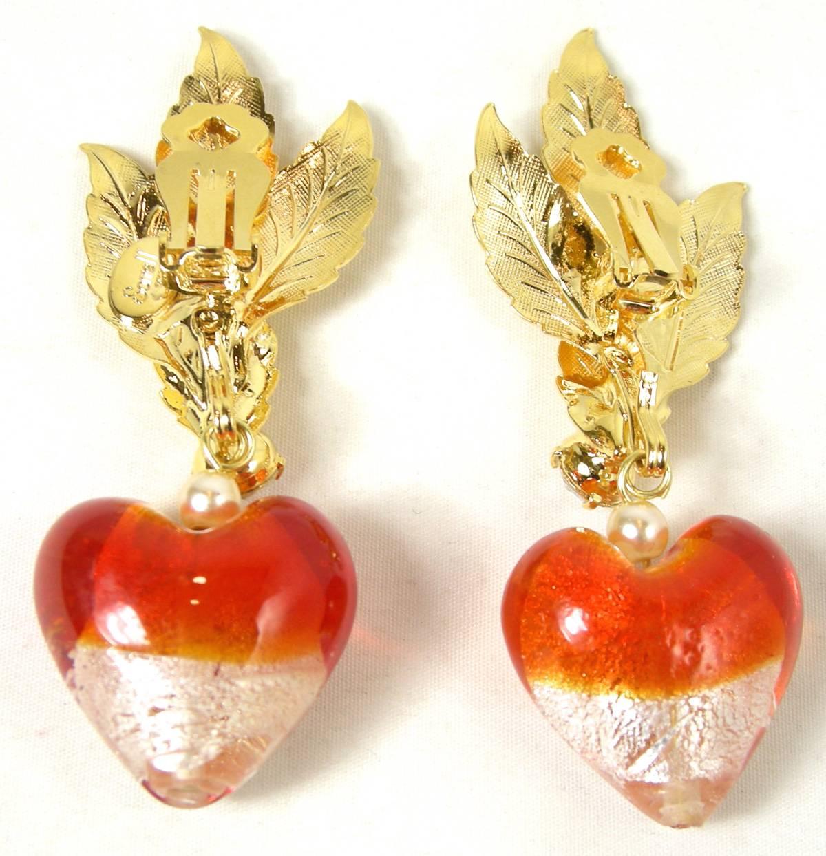 Robert Sorrell One-Of-A-Kind Red Heart Drop Earrings In Excellent Condition In New York, NY