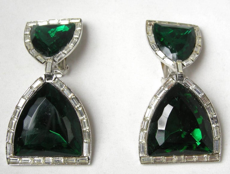 Vintage Donald Stannard Faux Emerald And Crystal Shield Drop These Gorgeous Clip Earrings Are Designed By Donald Stannard They Made To Look Like