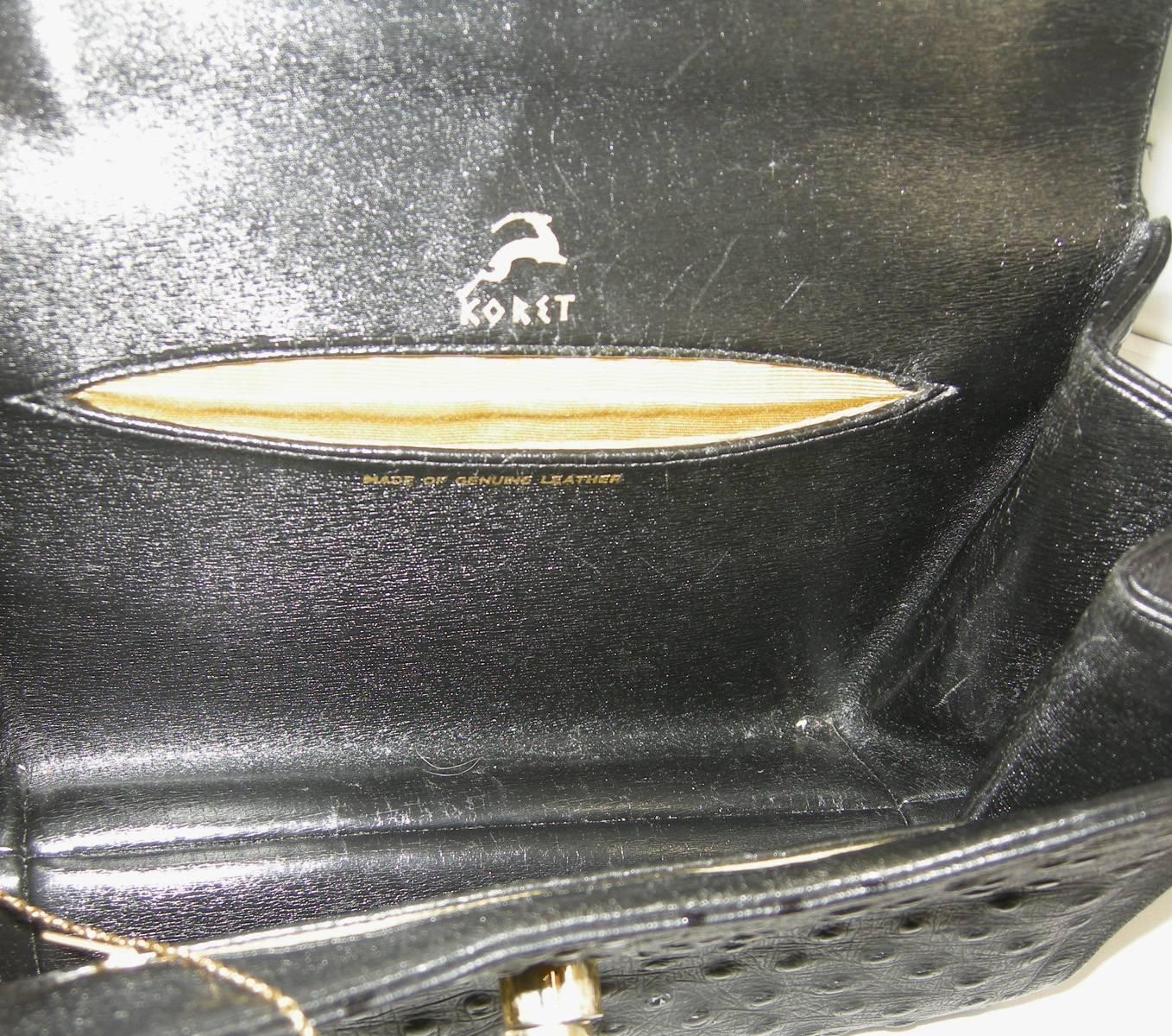 Vintage Rare Black Koret Genuine Full Quill Ostrich Handbag  In Excellent Condition For Sale In New York, NY