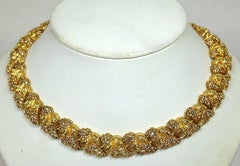 Vintage Heavily Carved Gold Tone Leaves Necklace