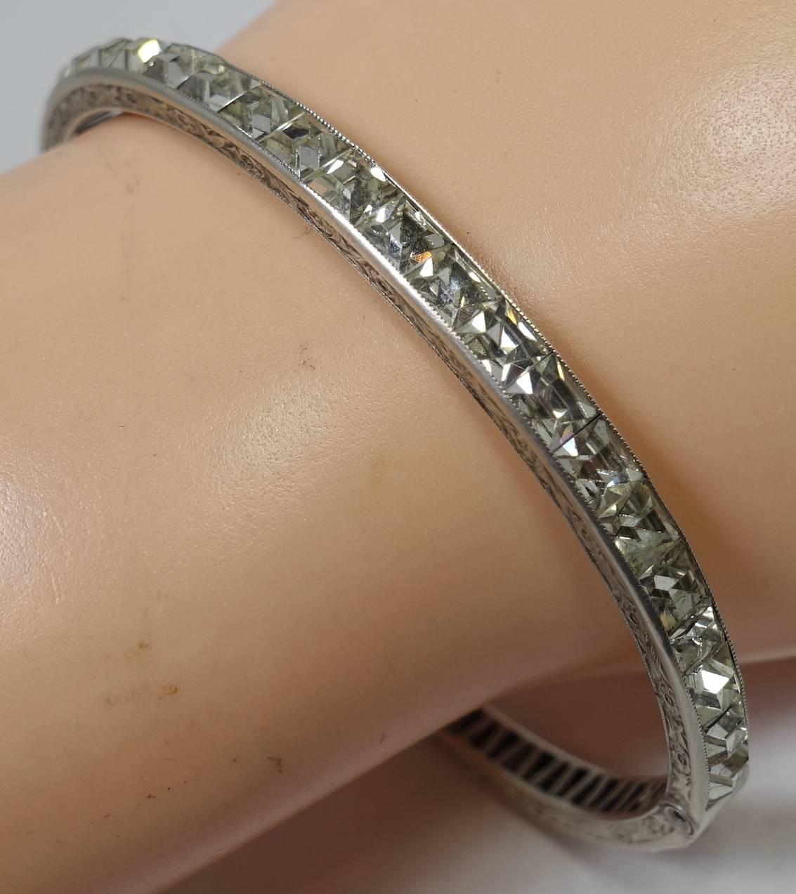 Vintage Art Deco Sterling Silver & Crystal Bracelet In Excellent Condition For Sale In New York, NY