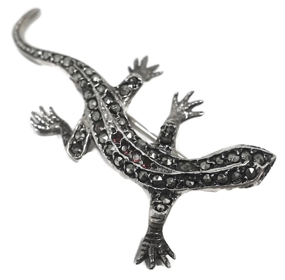 Vintage Sterling Silver & Marcasite Alligator Brooch In Excellent Condition In New York, NY