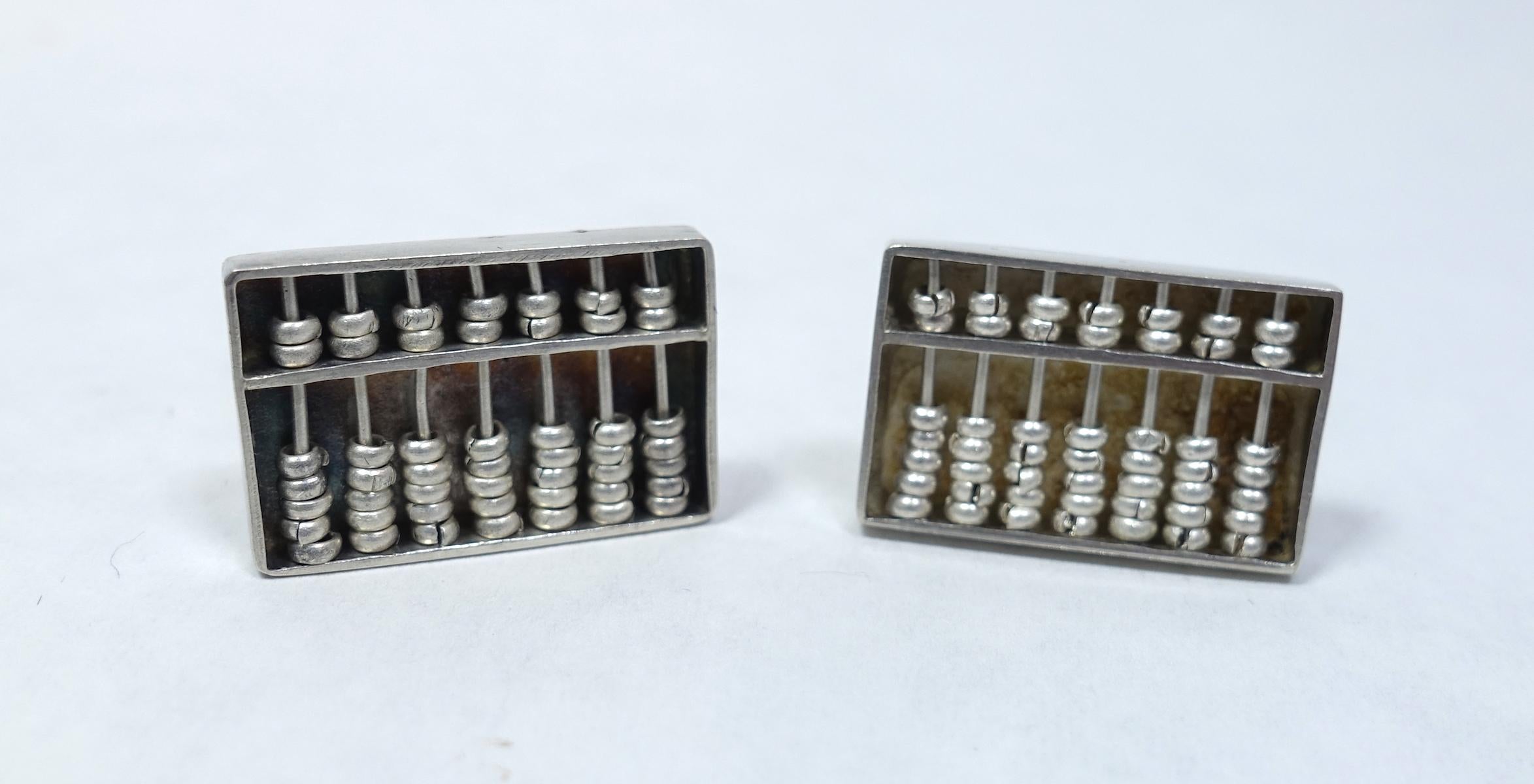 Vintage Sterling Silver Abacus Cufflinks In Excellent Condition In New York, NY