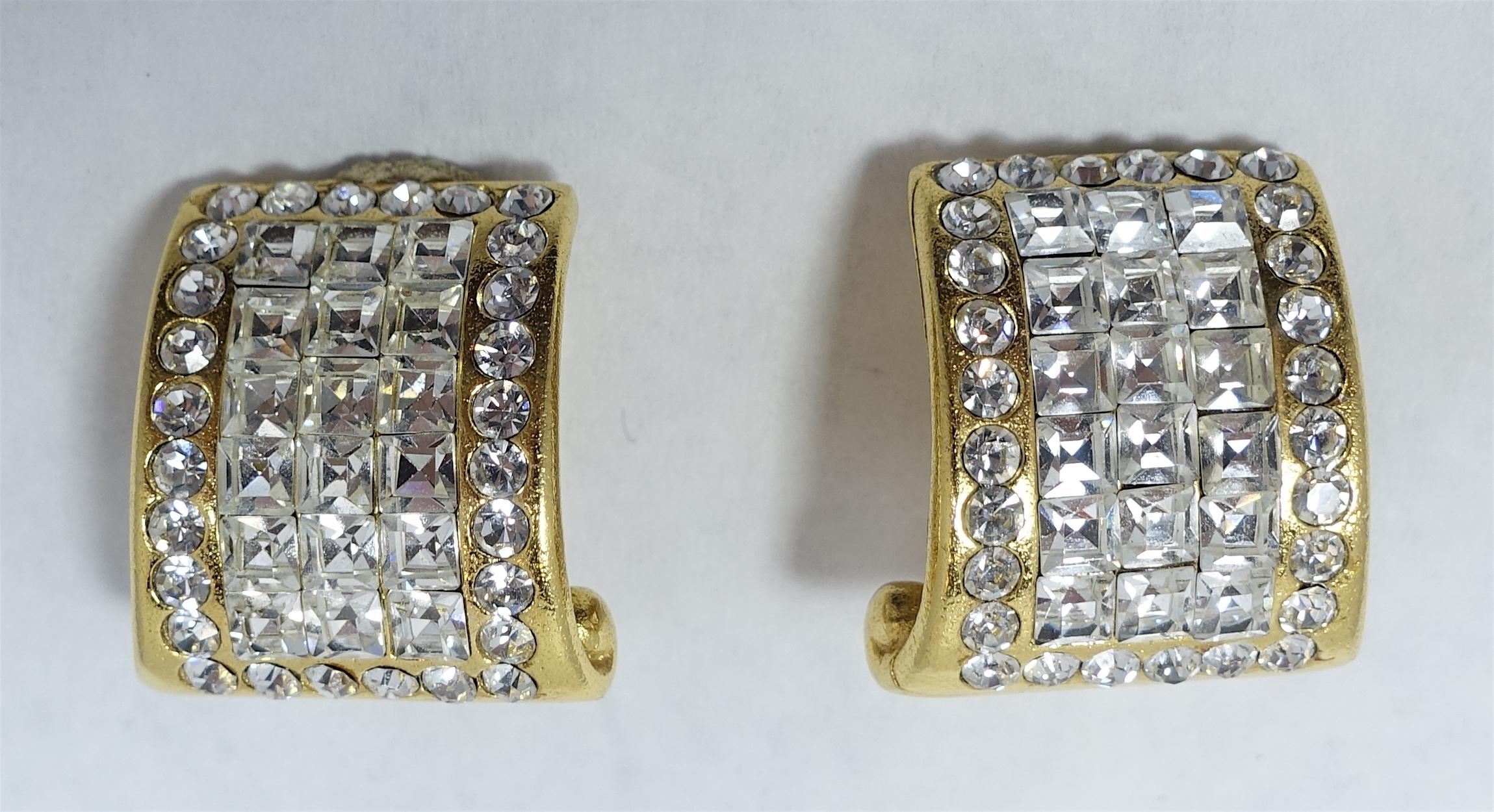 Women's Vintage Signed Jarin Clear Rhinestone Earrings For Sale