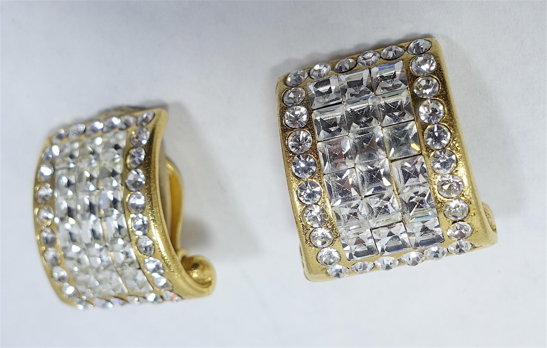 Vintage Signed Jarin Clear Rhinestone Earrings For Sale 1