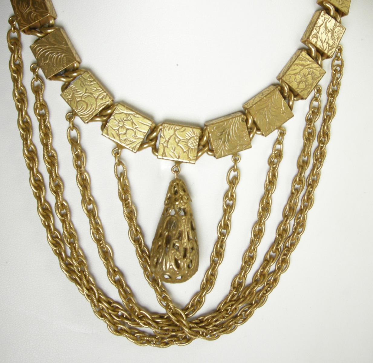 Women's Vintage Rare Retro Ornate Brass Bib Necklace