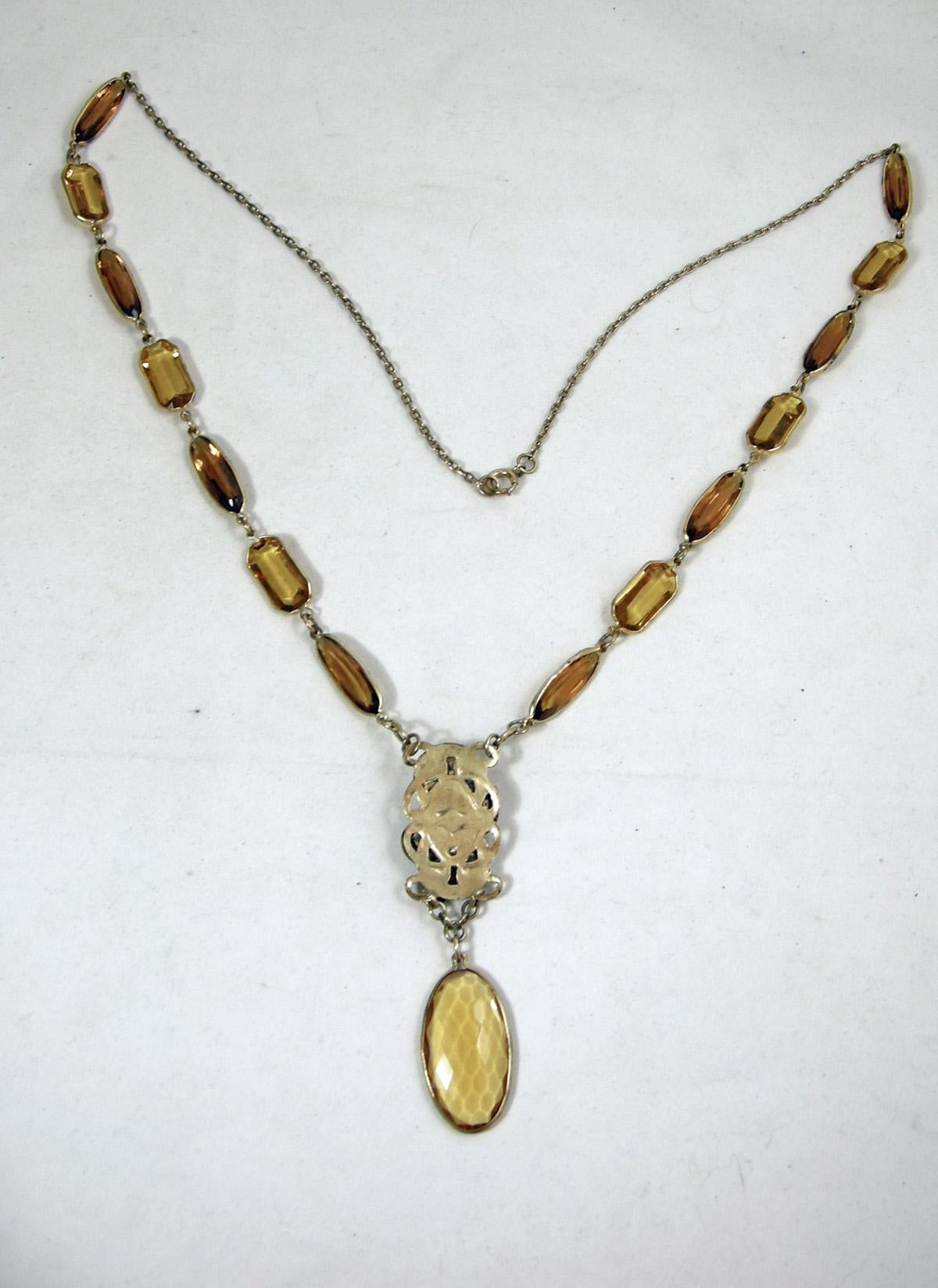 Women's or Men's Vintage Czech 30s Faux Citrine Dragon Necklace