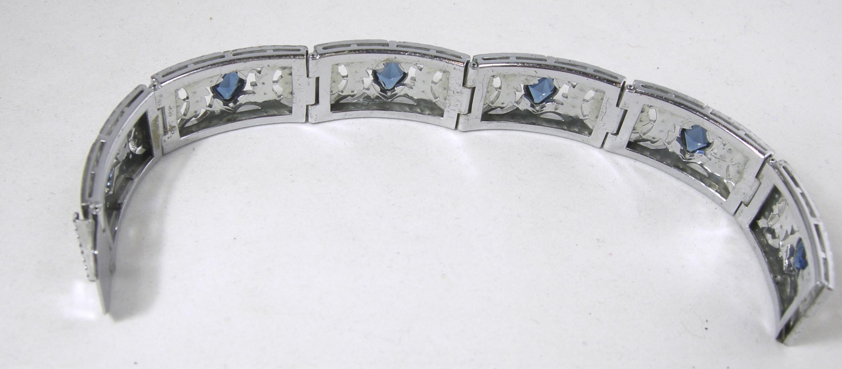 Art Deco Vintage Faux Sapphire Bracelet, 1930s  In Excellent Condition For Sale In New York, NY