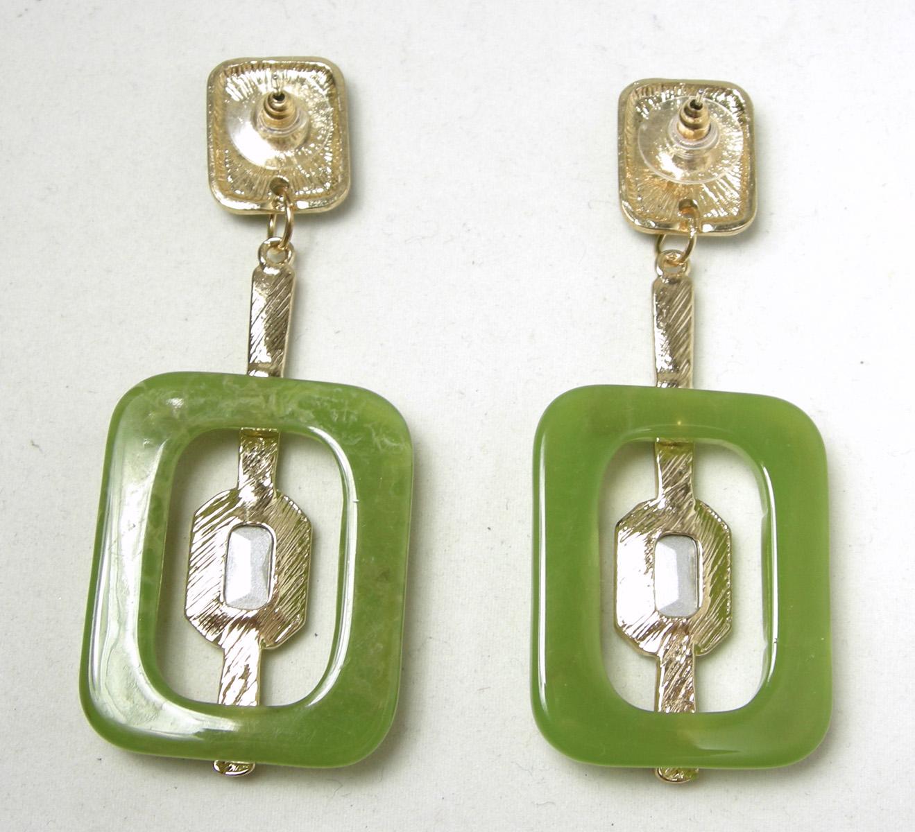 Vintage Faux Jade Asian Art Deco Feng Shui Drop Earrings  In Excellent Condition In New York, NY