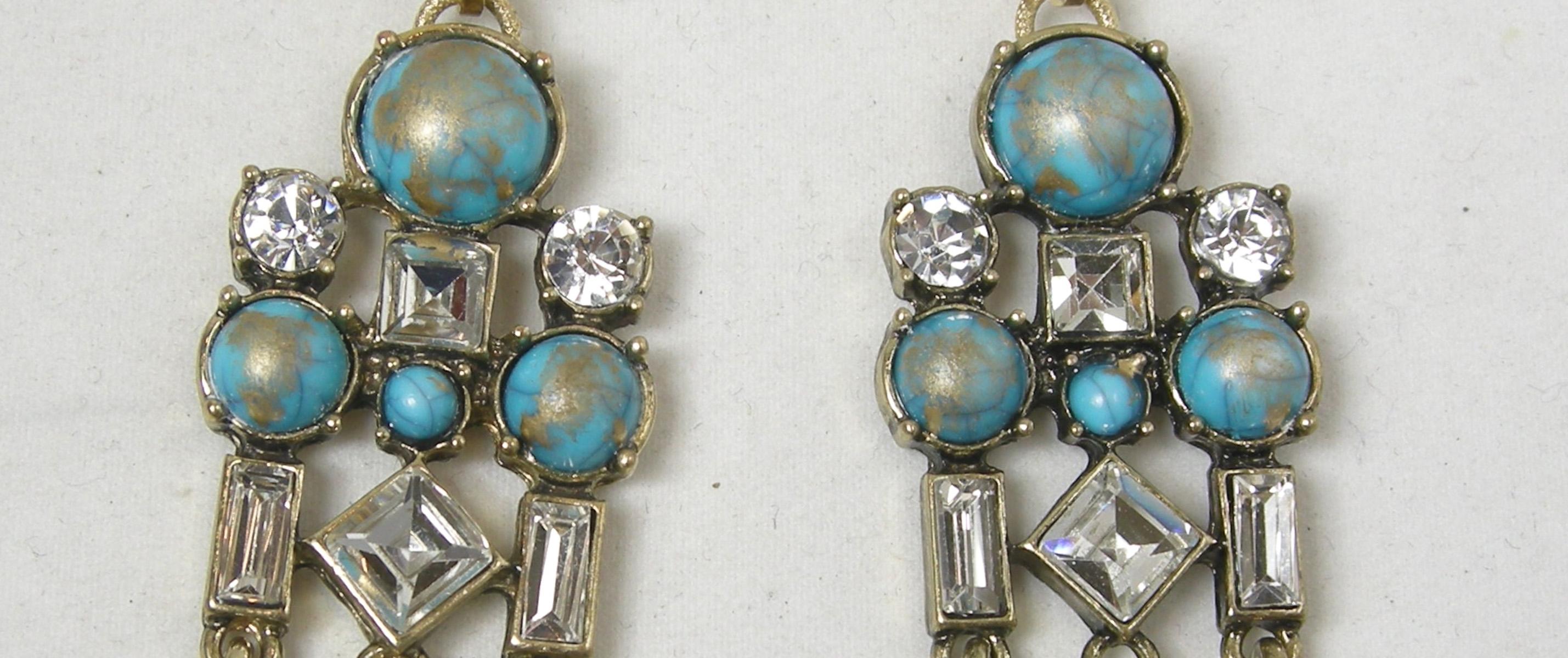 Women's Vintage Faux Turquoise And Rhinestone Dangling Earrings