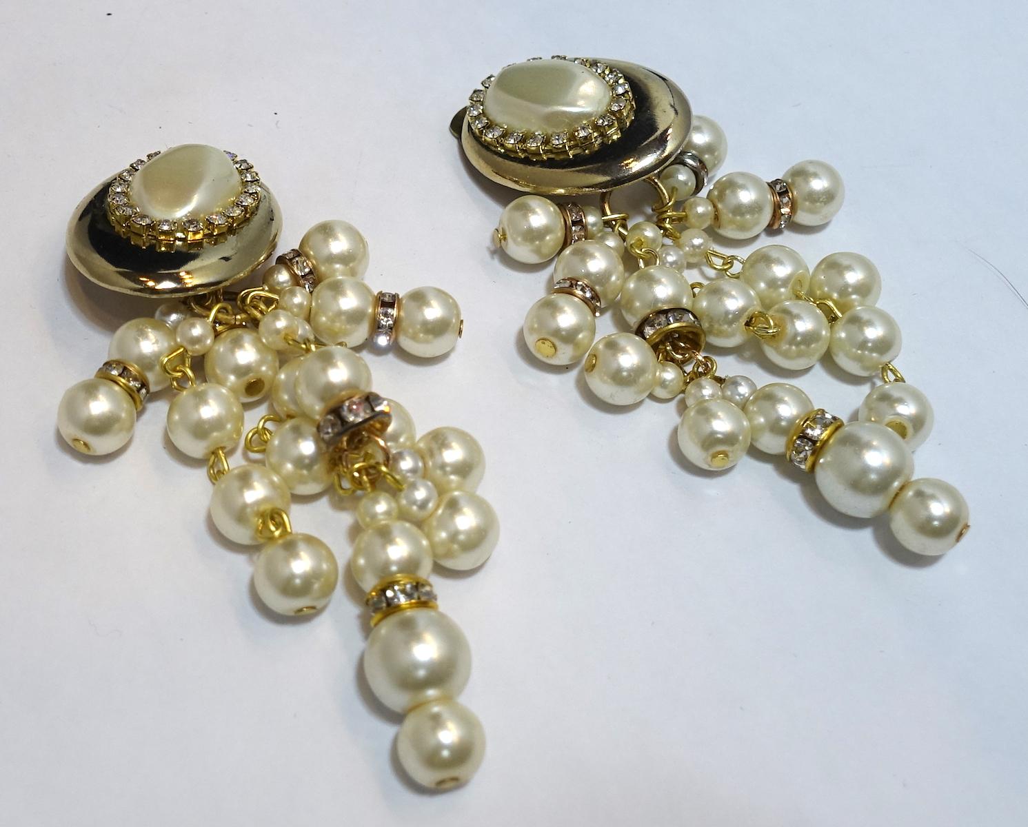 Women's Vintage Signed DeMario Faux Pearl Drop Earrings For Sale