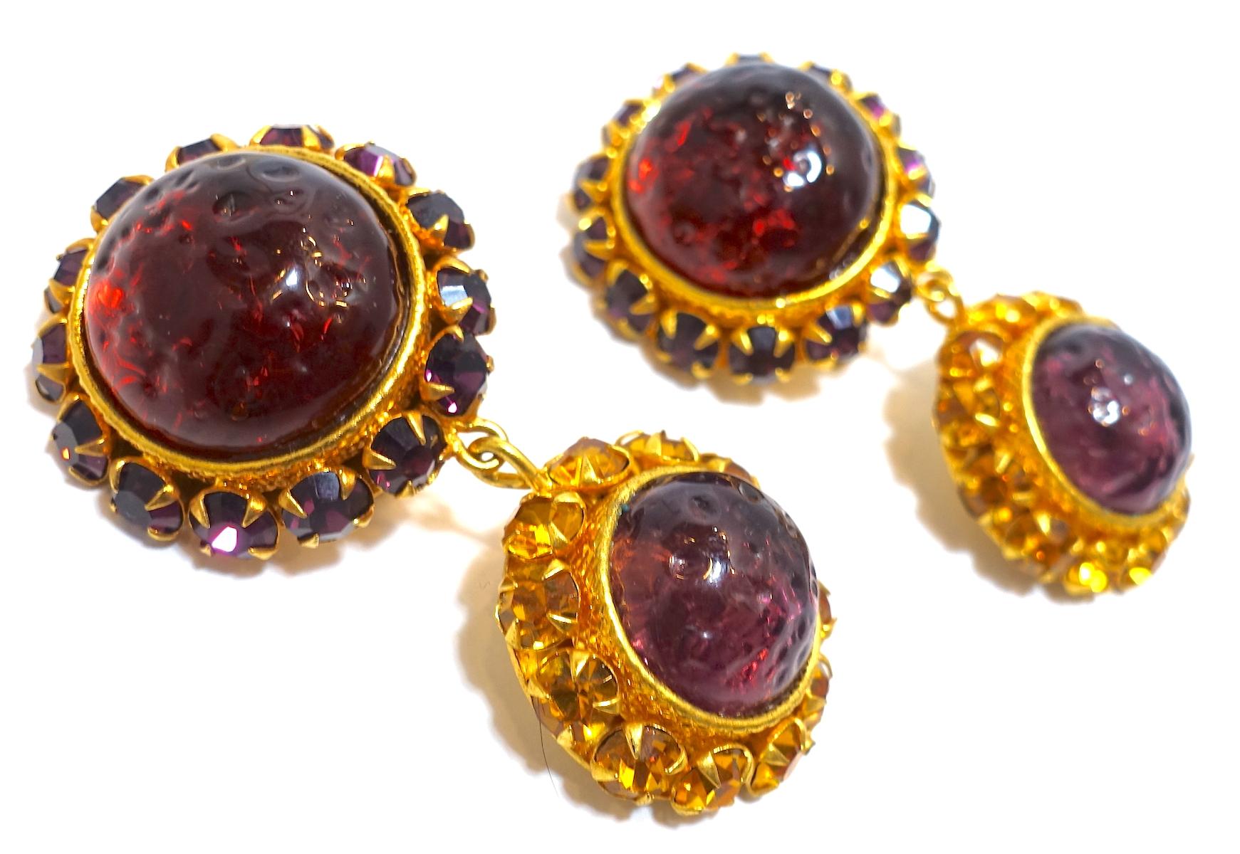 Vintage Signed Dominique Aurientis Cranberry & Amethyst Gripoix Glass & Crystals For Sale 1