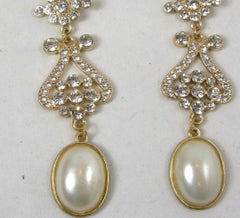 Liz Claiborne 4“ Faux Pearl and Rhinestone Dangling Earrings