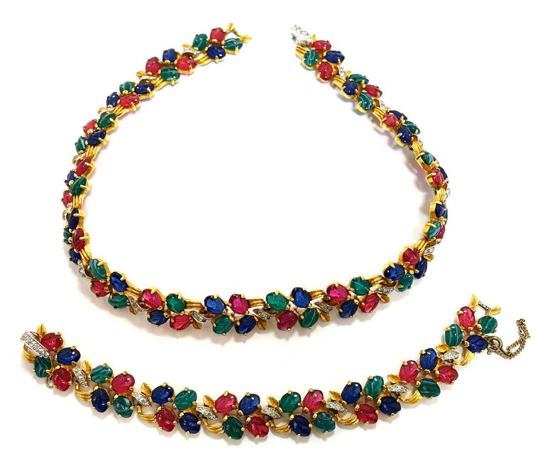 TuttiFrutti Glass Stone Vintage Necklace and Bracelet For Sale at 1stDibs tutti frutti necklace