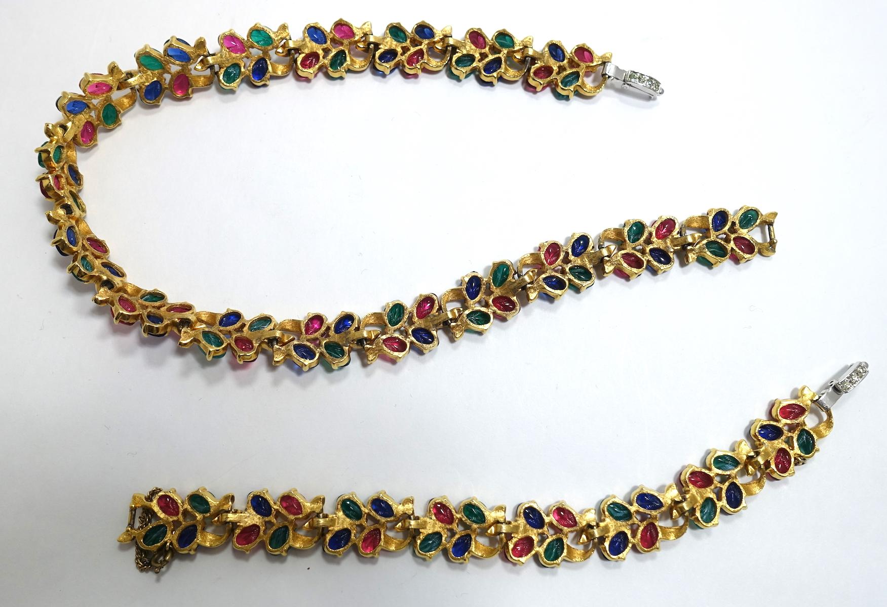 Women's Tutti-Frutti Glass Stone Vintage Necklace and Bracelet For Sale