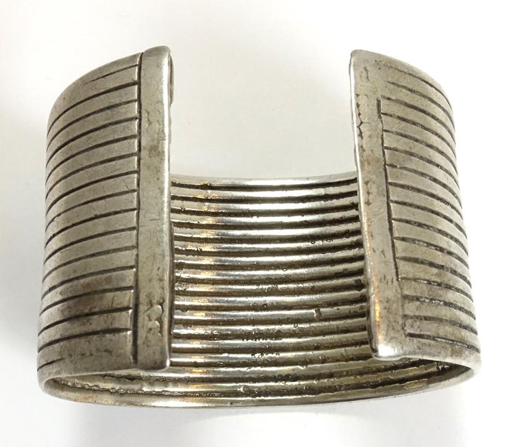 Vintage Early Pawn Navajo Wide Carved Sterling Silver Cuff Bracelet at ...