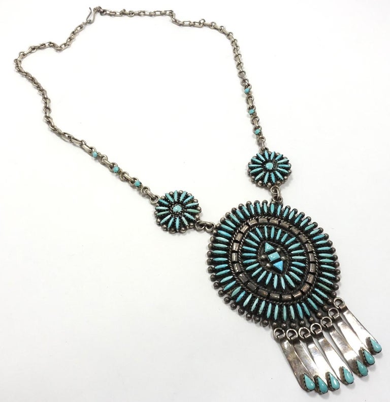 Vintage Zuni American Indian Needlepoint Turquoise and Sterling Pendant ...