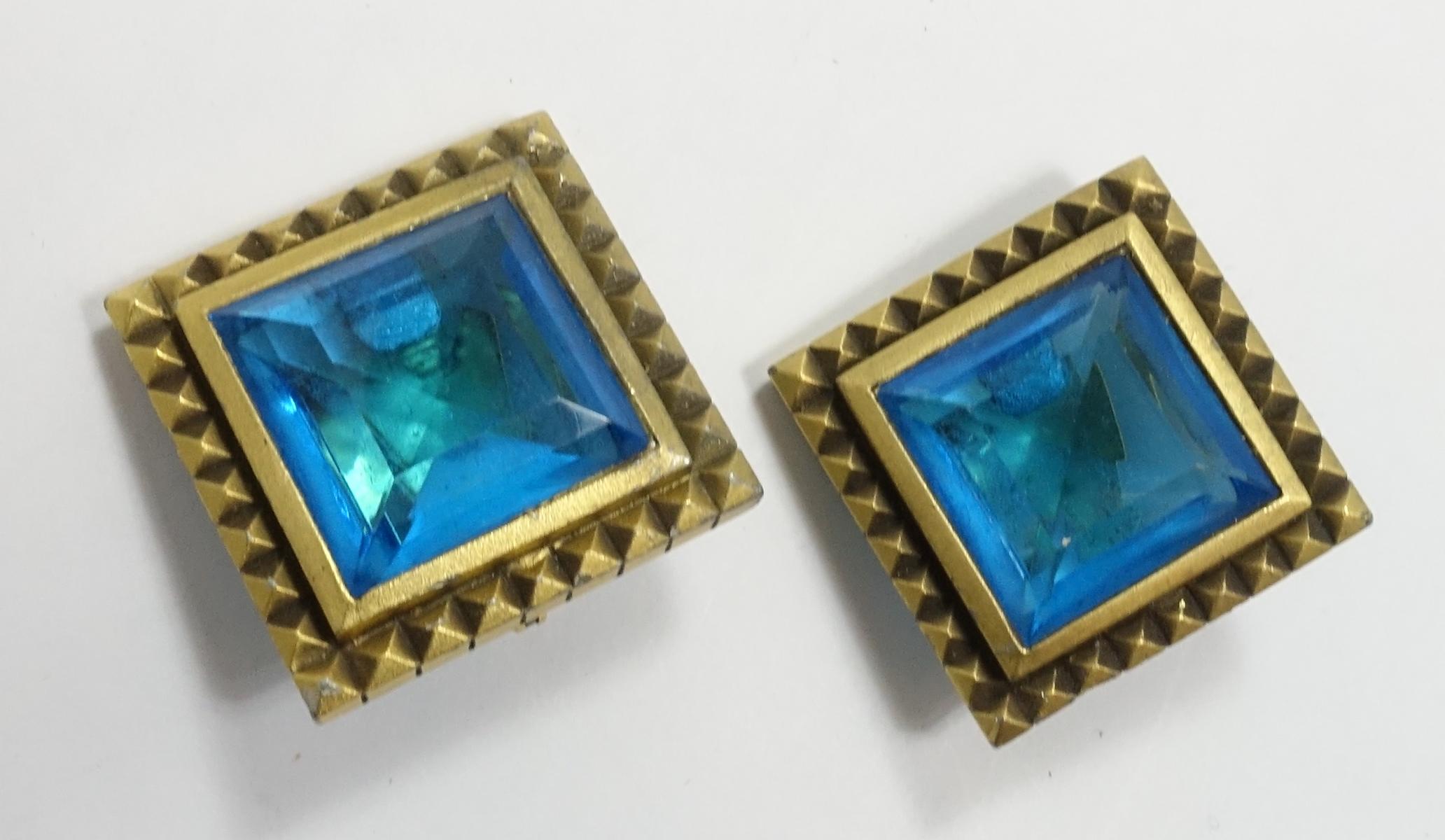 Vintage Signed Yves St. Laurent YSL Aqua Blue Poured Glass Earrings In Good Condition For Sale In New York, NY
