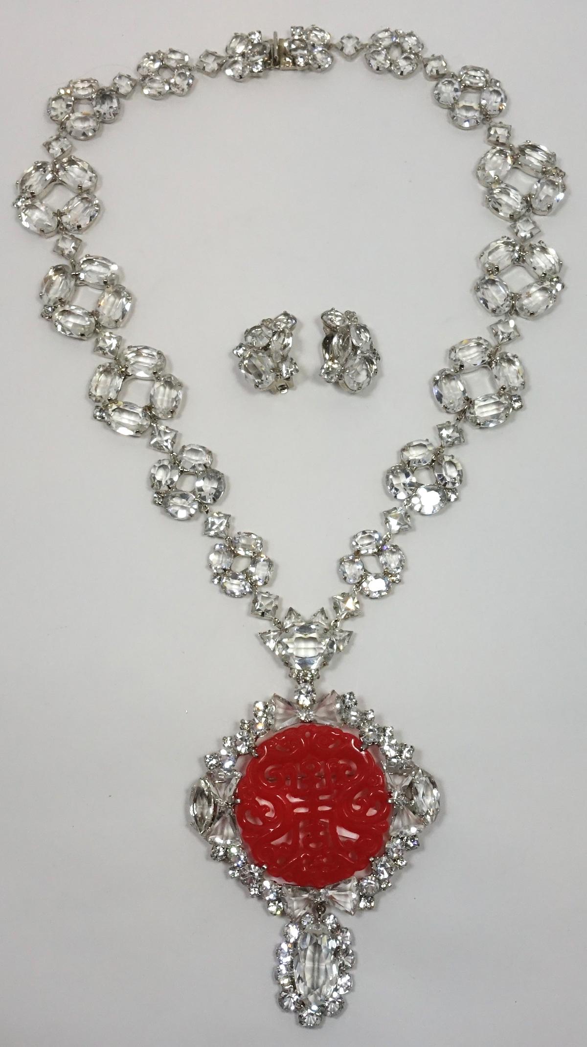 One-of-a-Kind Signed Robert Sorrell Brooch-Pendant Necklace & Earrings In Good Condition For Sale In New York, NY