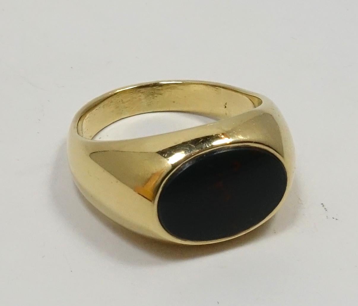 Vintage Signed TIFFANY 14kt Gold & Blood Stone Ring, Size 9 For Sale 1