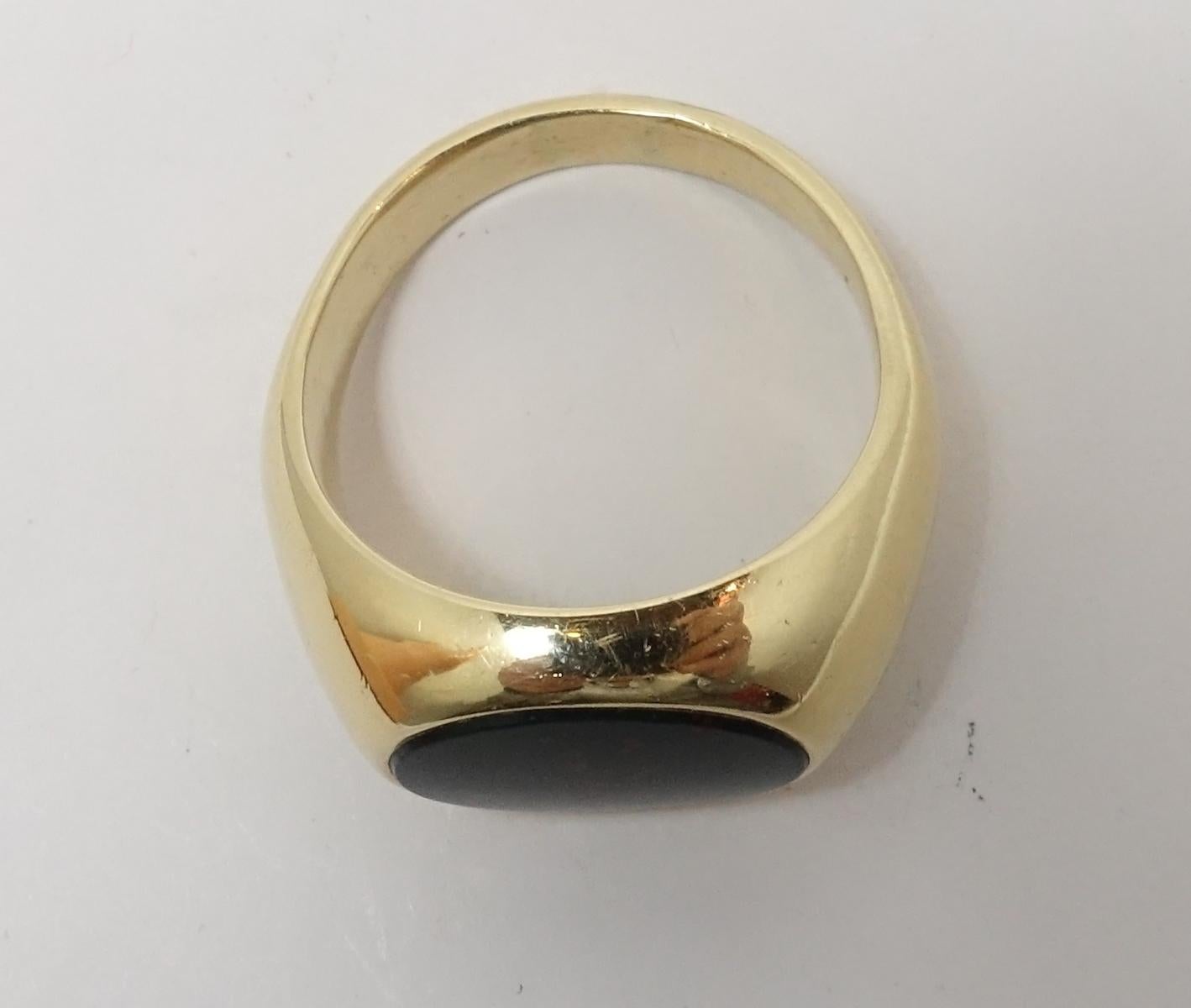 Vintage Signed TIFFANY 14kt Gold & Blood Stone Ring, Size 9 For Sale 3