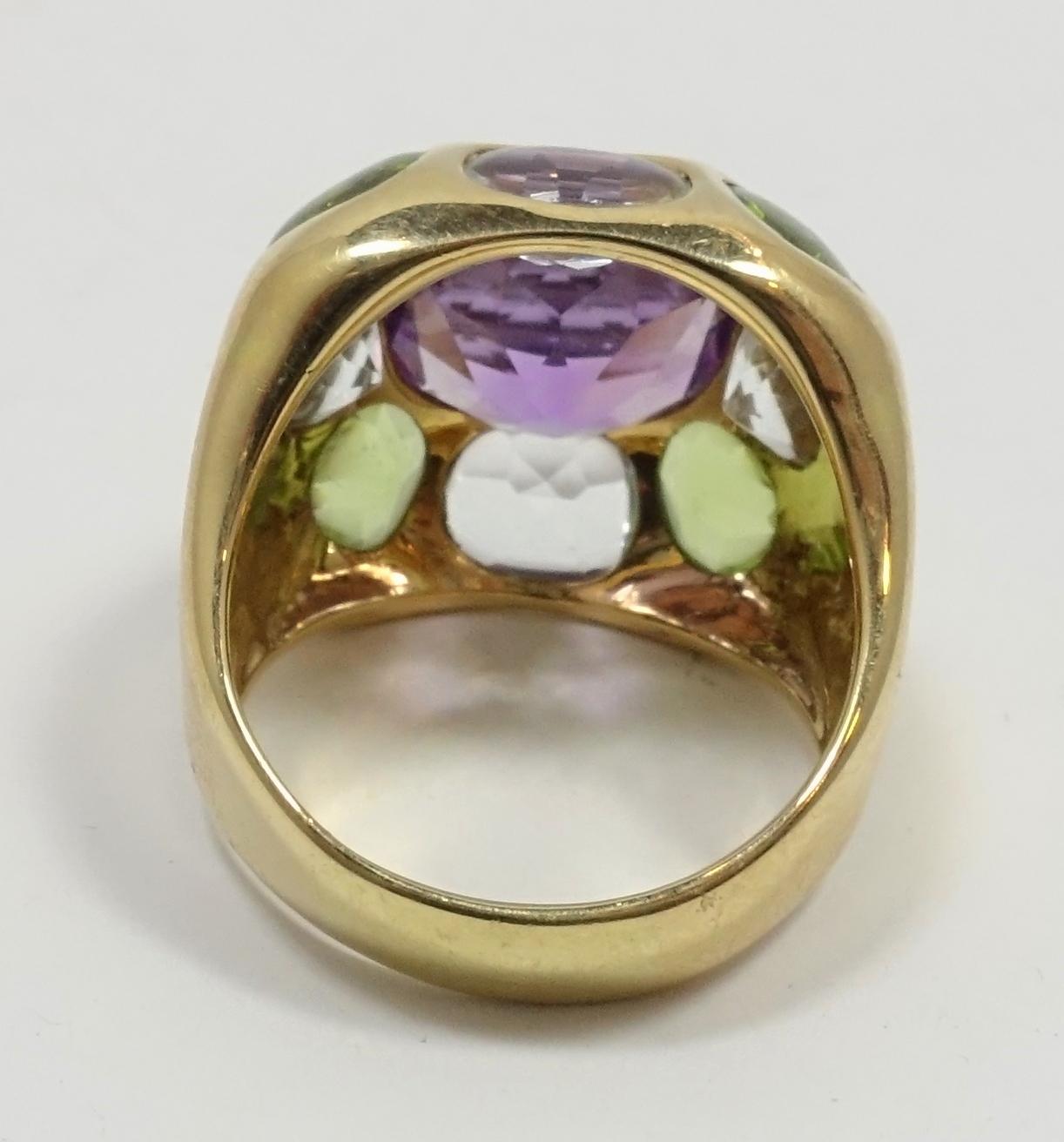 Vintage Signed CHANEL 18kt Gold, Amethyst, Aquamarine, Peridot  Ring, Size 9 In Excellent Condition In New York, NY