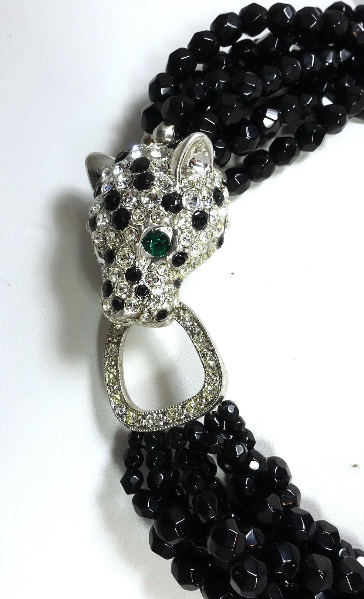 Women's Vintage 1960s Kenneth Jay Lane “K.J.L.” Leopard Multi-8-Strand Black Necklace
