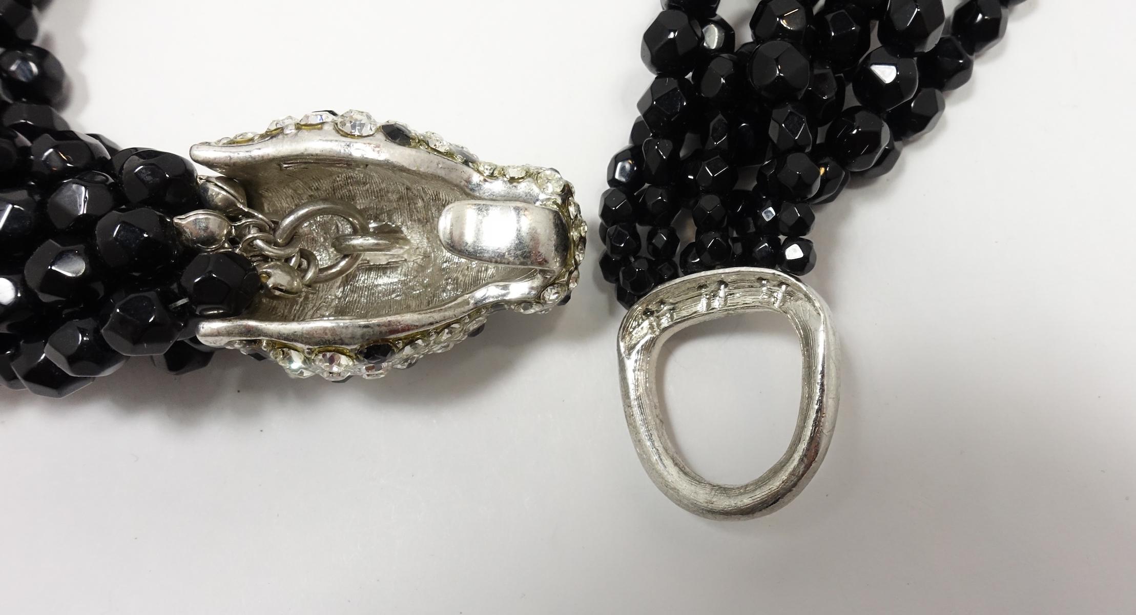 Vintage 1960s Kenneth Jay Lane “K.J.L.” Leopard Multi-8-Strand Black Necklace 1