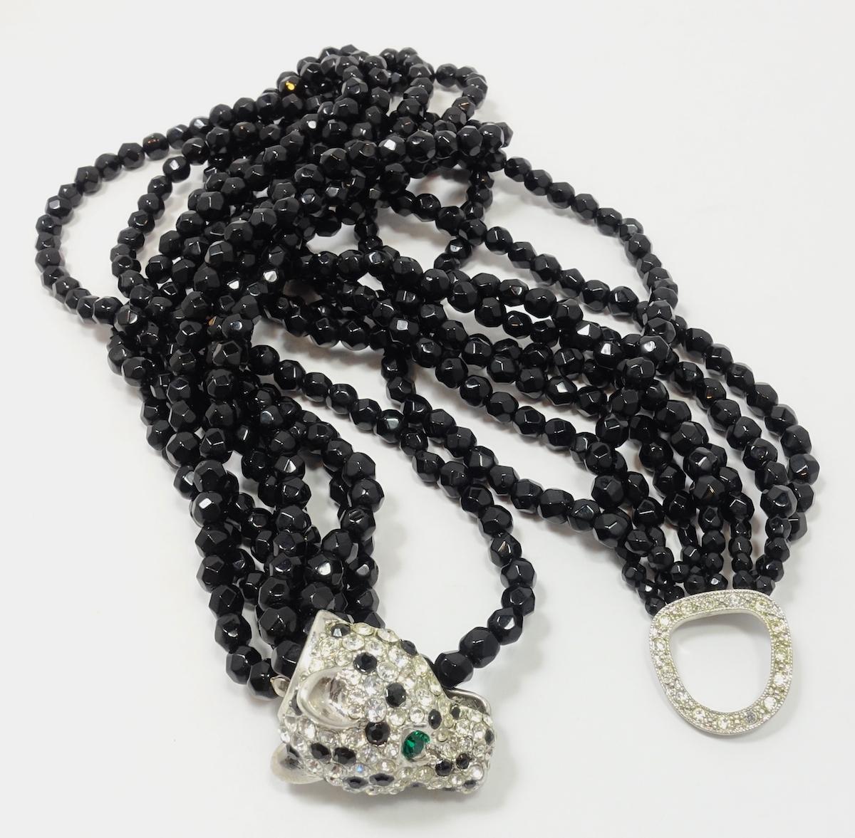 Vintage 1960s Kenneth Jay Lane “K.J.L.” Leopard Multi-8-Strand Black Necklace 3