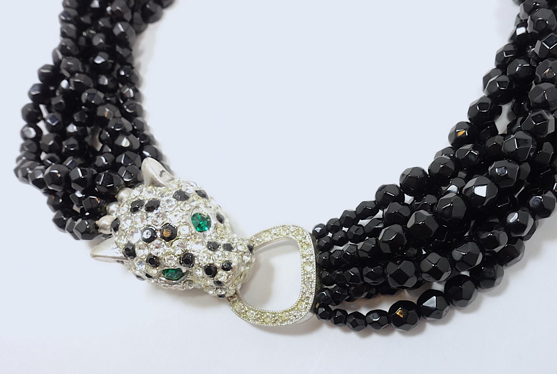 Vintage 1960s Kenneth Jay Lane “K.J.L.” Leopard Multi-8-Strand Black Necklace 4