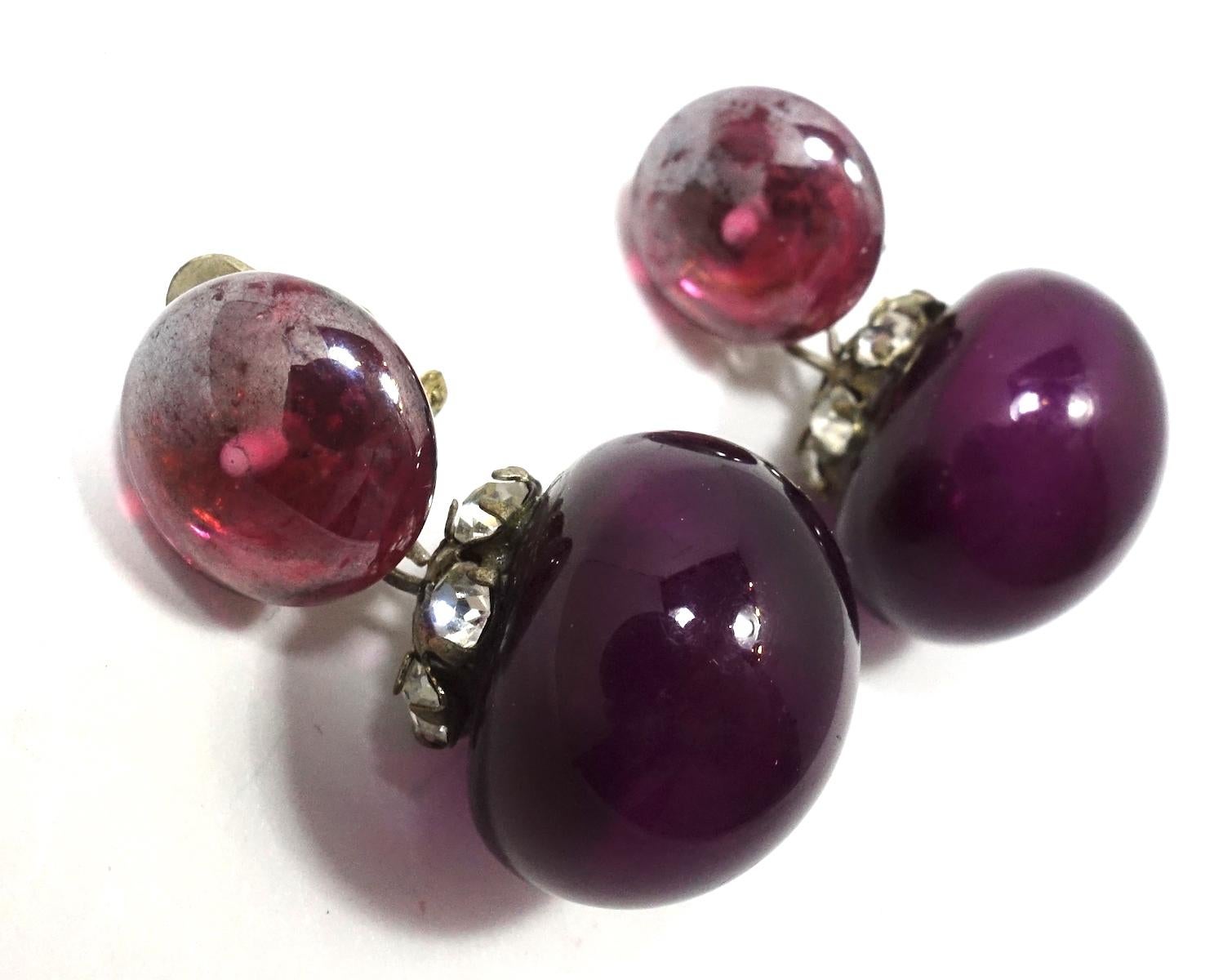 Vintage Art Deco 1920s Purple & Crystal Drops Earrings In Good Condition In New York, NY
