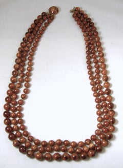 Vintage 3 Strand Brown Beaded 1960s Necklace